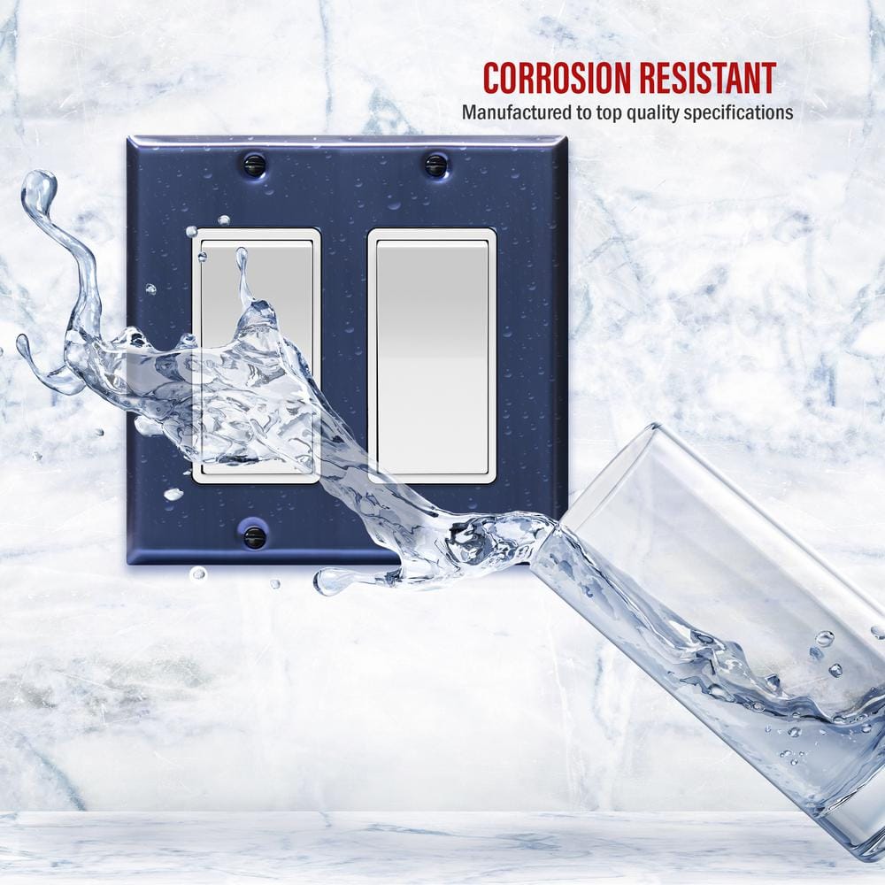 Brushed Blue Metal 2-Gang Decorator/Rocker Wall Plate Set
