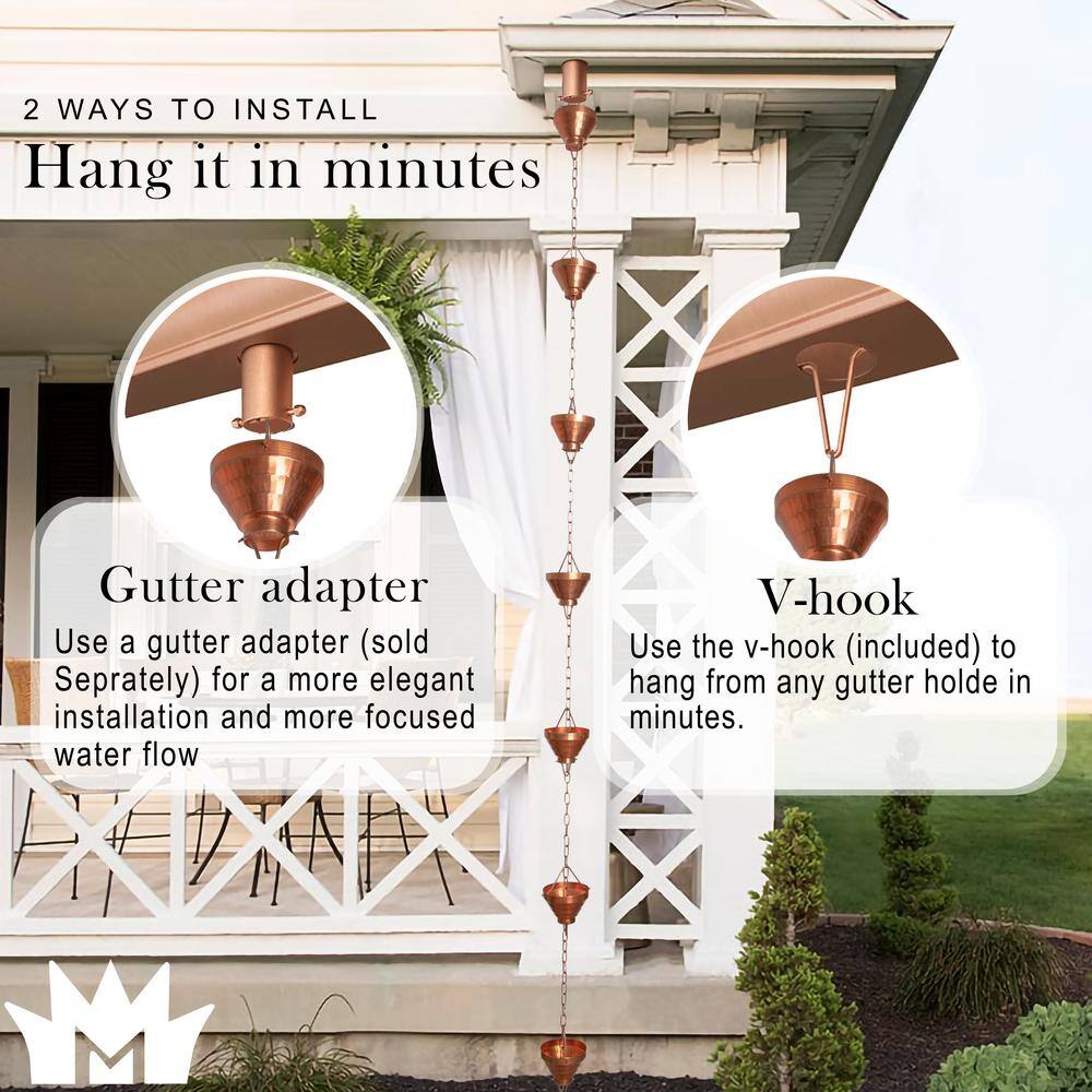8.5 ft Pure Copper Large Cup Rain Chain