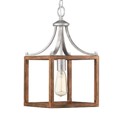 Boswell Quarter 1-Light Galvanized Mini-Pendant with Painted Chestnut Wood Accents
