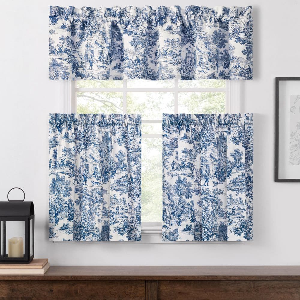 Victoria Park Blue Cotton Room-Darkening Rod Pocket Curtains