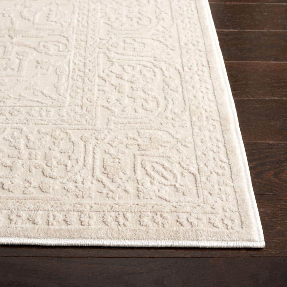 Hand-Knotted Dark Grey and Cream Floral Runner Rug