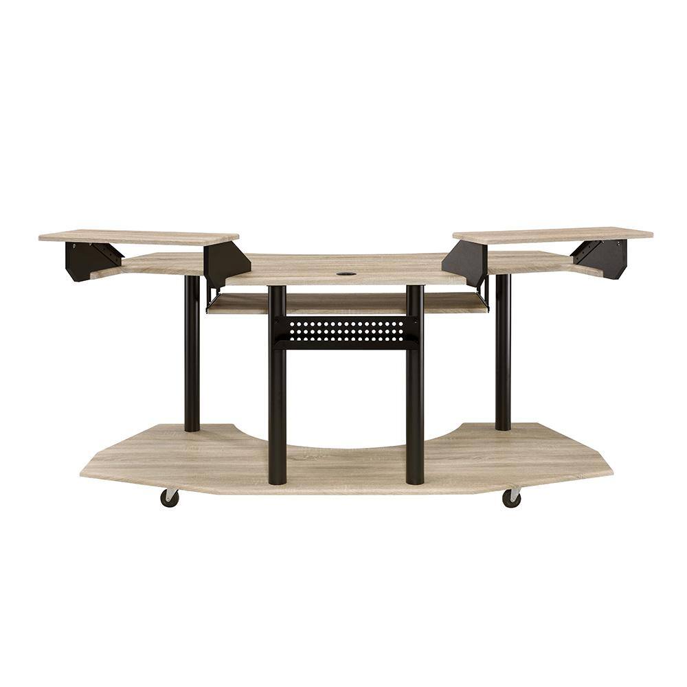 Natural Oak Studio Desk with Keyboard Tray and Shelves