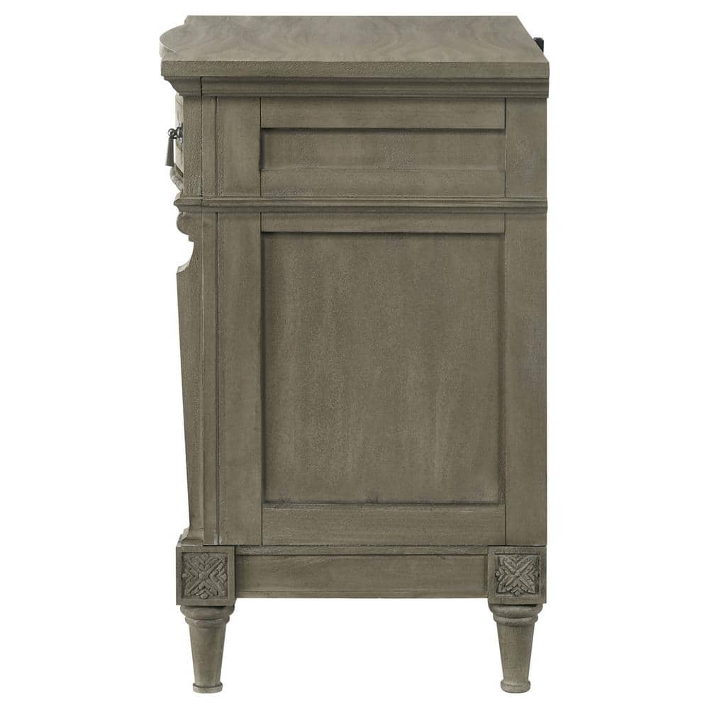 Transitional French Grey 3-Drawer Nightstand with USB Ports