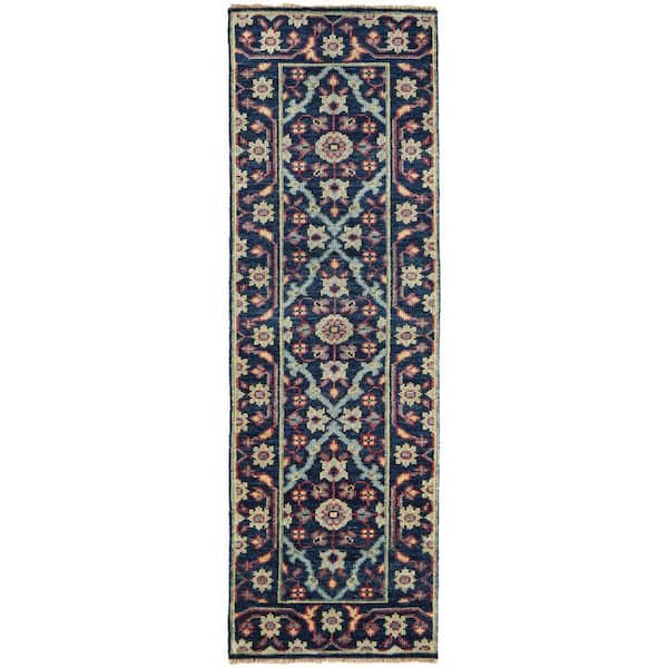 HomeRoots 2 ft. x 8 ft. Blue, Green Floral Runner Rug