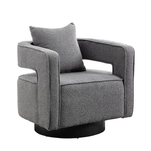Unbranded Swivel Grey Accent Open Back Chair Modern Comfy Sofa Chair with Black Base Nursery Leisure Arm Chair Include Pillow