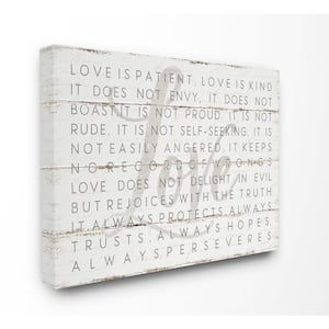 16 in. x 20 in. "Love Is Patient Grey on White Planked Look" by Jennifer Pugh Canvas Wall Art