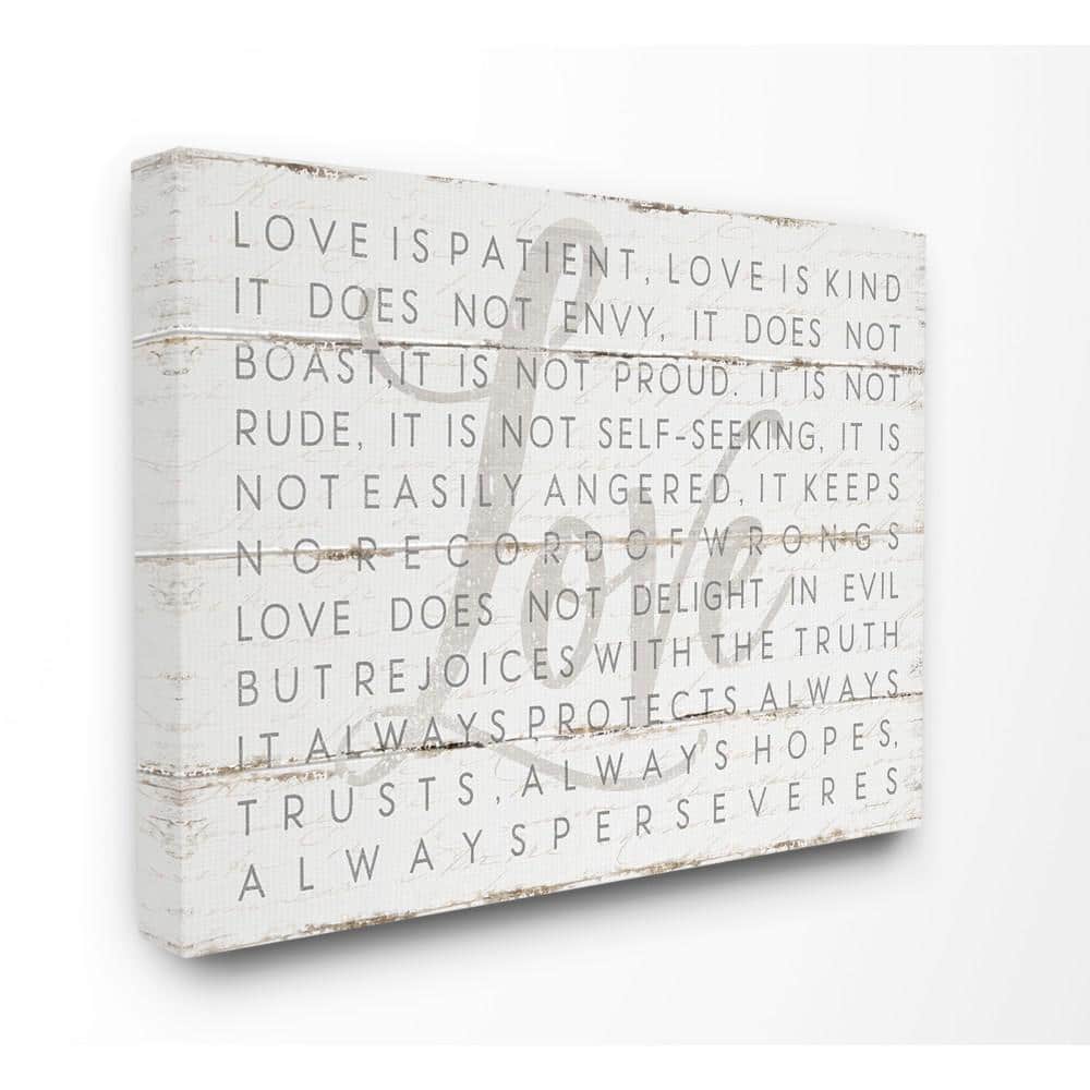 24 in. x 30 in. Love Is Patient Grey on White Planked Look by Jennifer