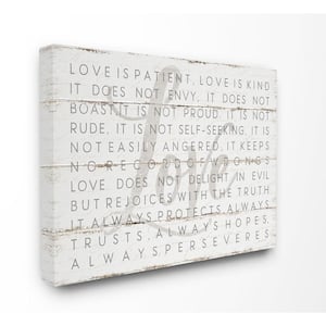30 in. x 40 in. "Love Is Patient Grey on White Planked Look" by Jennifer Pugh Canvas Wall Art