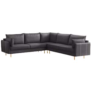 102 in. Square Arm Faux Leather L Shaped Corner Sectional Technical Leather Sofa in Dark Gray