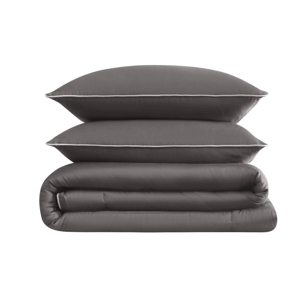 Dark Grey Full Cotton Sateen Down Alternative Bedspread Set