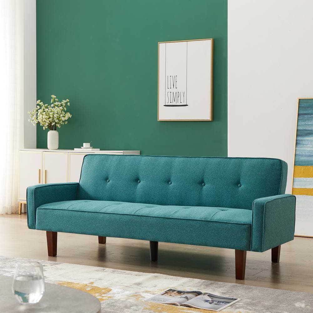 GOSALMON 75 in W Green Linen Twin Size Sofa Bed W30818280NYY The