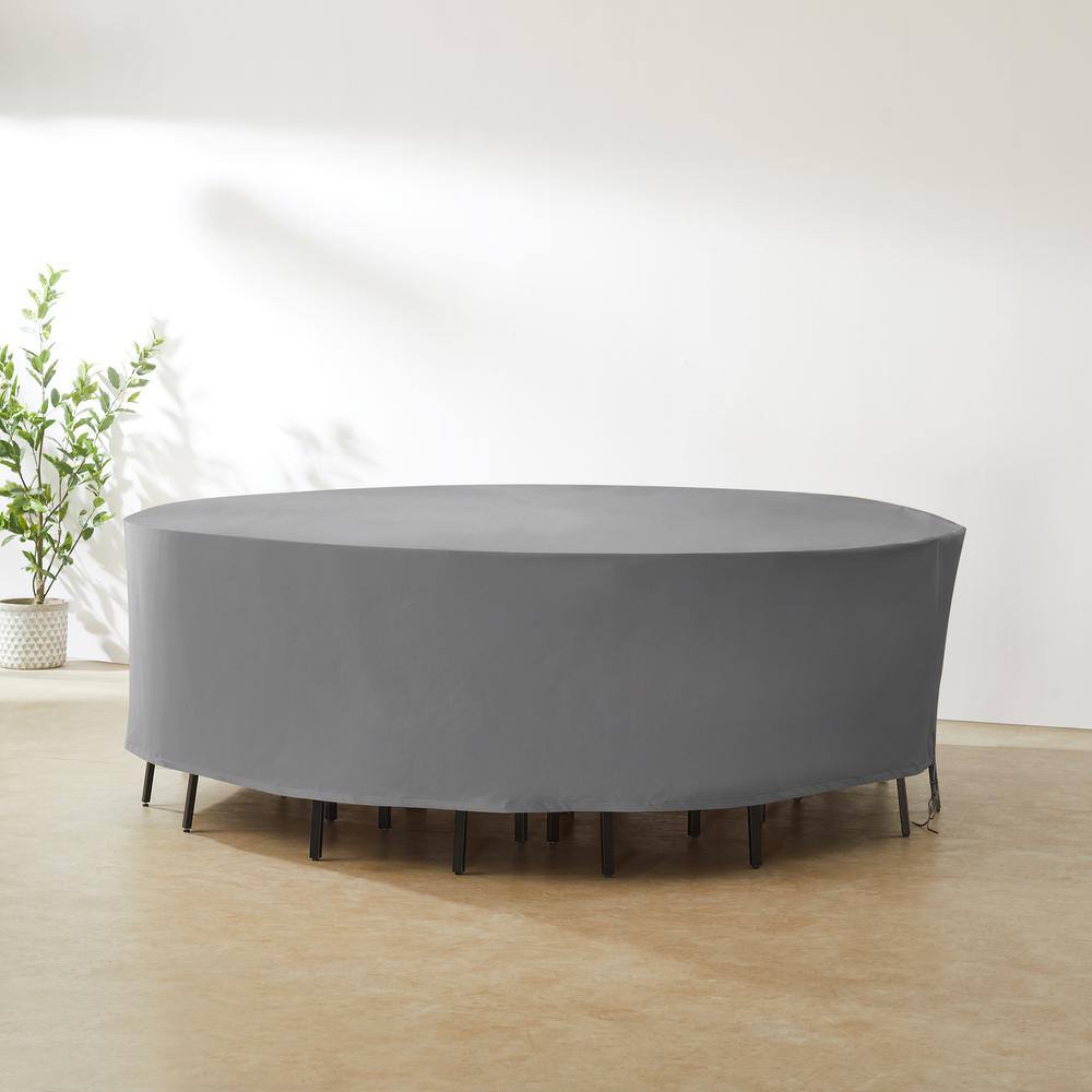 Gray Heavy-Duty Vinyl Round Patio Furniture Cover