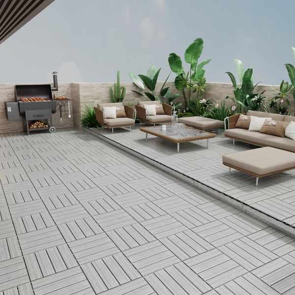 Tidoin Outdoor 1 ft. x 1 ft. Composite Deck Tile in Light Gray(11 Per Box)