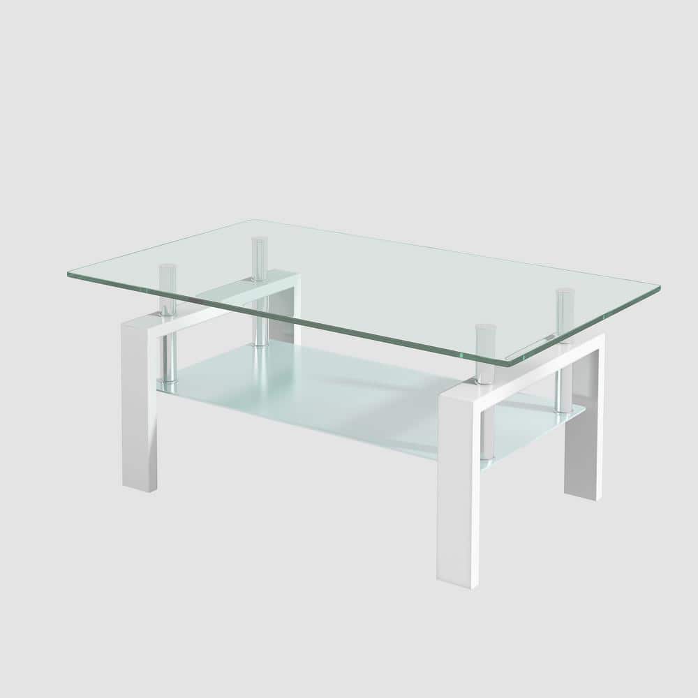 Zeus & Ruta 40 in. Clear Tempered Glass Coffee Table, 2Layers Coffee