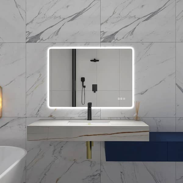 40 in. W x 28 in. H Rectangular Frameless Bluetooth LED Wall Bathroom Vanity Mirror in White