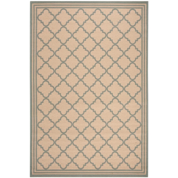SAFAVIEH Beach House Cream/Aqua 5 ft. x 8 ft. Trellis Indoor/Outdoor Patio  Area Rug