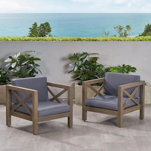 Brava Grey Removable Cushions Wood Outdoor Patio Lounge Chair with Dark Grey Cushion (2-Pack)