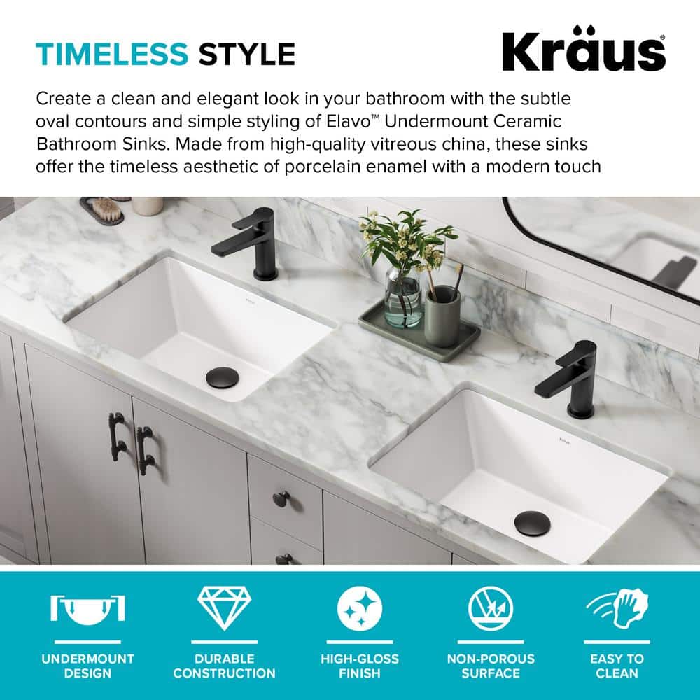 Kraus Elavo 20.25" White Ceramic Undermount Bathroom Sink
