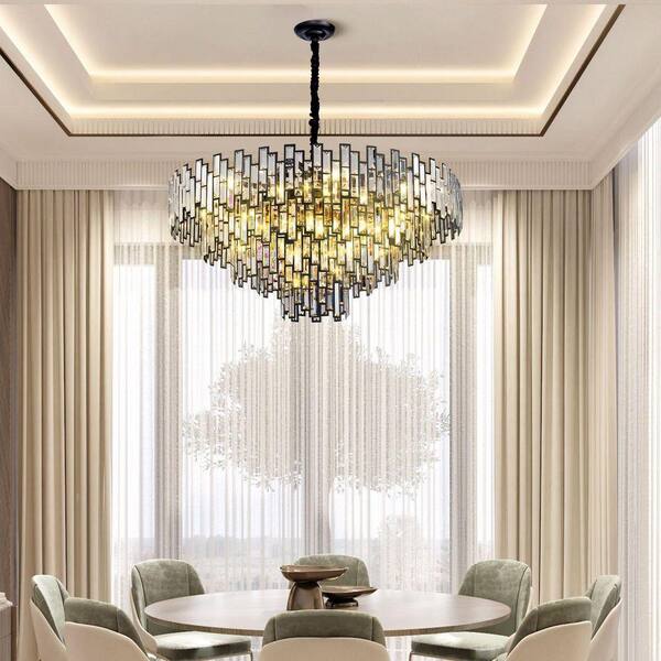 Gleam Flare 38.5 in. Modern Chandelier 26-Light 5-Tier Black Round