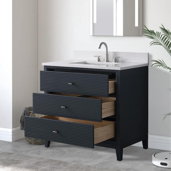 36 in. W Single Sink Freestanding Vintage Spruce Blue Bath Vanity Cabinet with Ariston White Engineered Marble Top