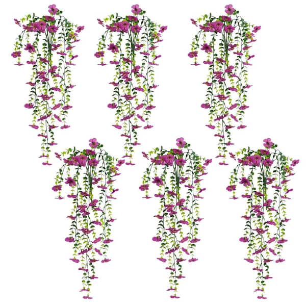 30 in. Purple UV Resistant Artificial Daisy Hanging Plant (Indoor/Outdoor)-Set of 6