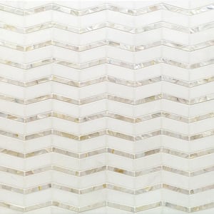 Blazon White Thassos And Mother Of Pearl Herringbone 11 3/4 in. x 11 5/8 in. Polished Glass Mosaic Tile