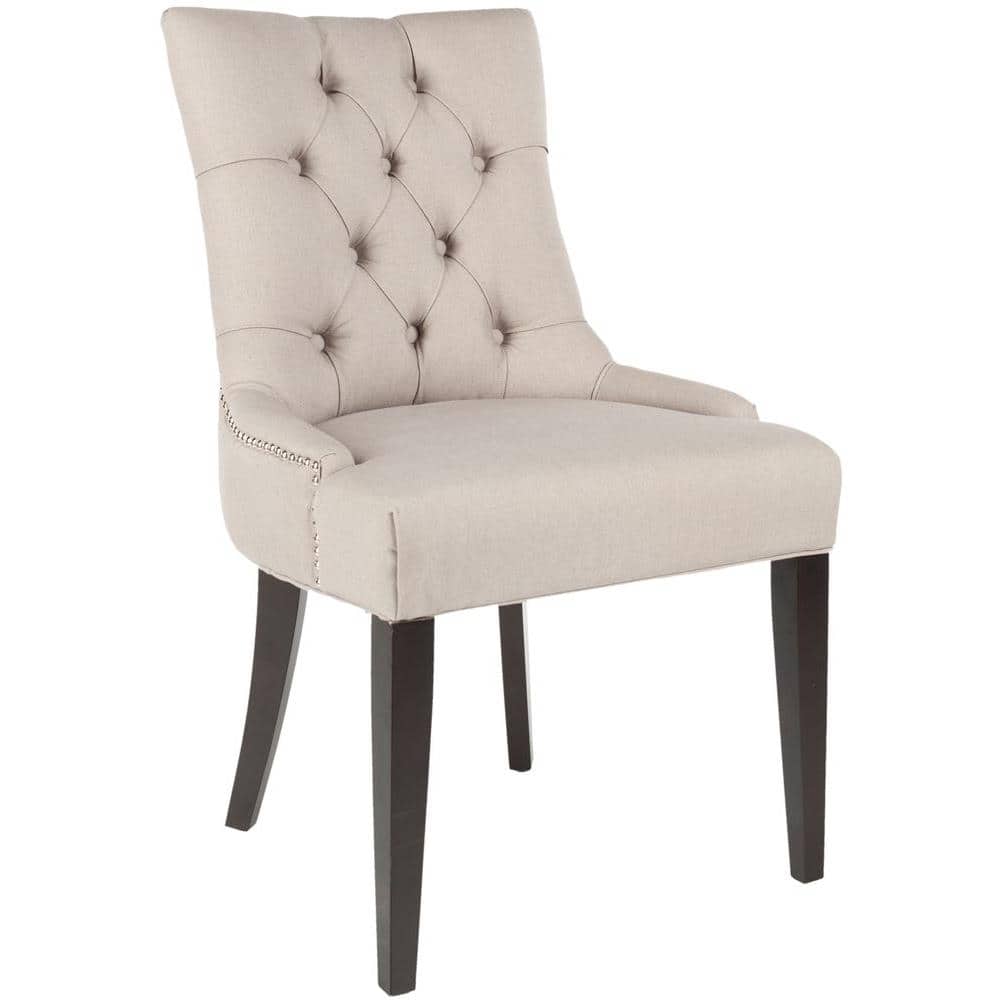 Elegant Taupe Linen and Birch Wood Parsons Side Chair Set