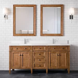 Brittany 72.0 in. W x 23.5 in. D x 34.0 in. H Bathroom Vanity in Saddle Brown with White Zeus Silestone Quartz Top