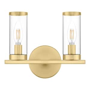Loveland 10.5 in. 2-Light Brass Bathroom Vanity Light Fixture with Clear Glass Shades