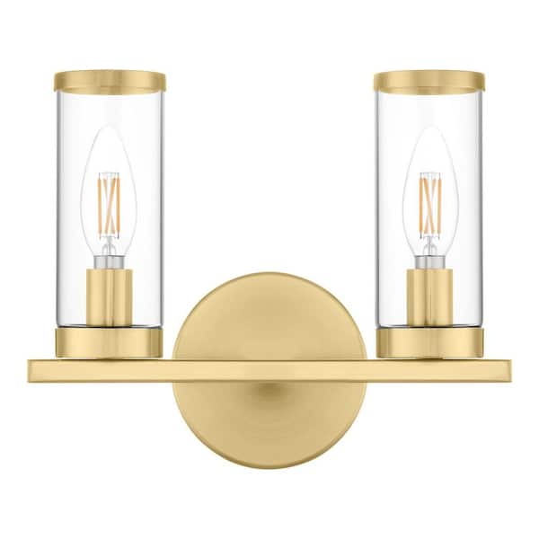 Hampton Bay Loveland 10.5 in. 2-Light Brass Bathroom Vanity Light Fixture with Clear Glass Shades