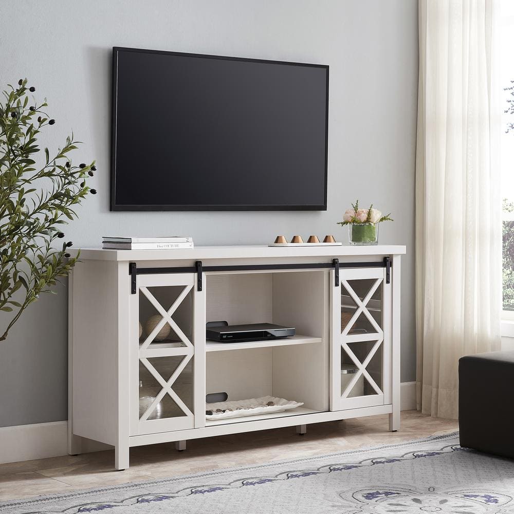 Clementine 58" White Metal TV Stand with Cabinet
