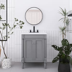 24 in. W x 18 in. D x 34 in. H Freestanding Single Sink Bath Vanity in Grey with White Cultured Marble Top