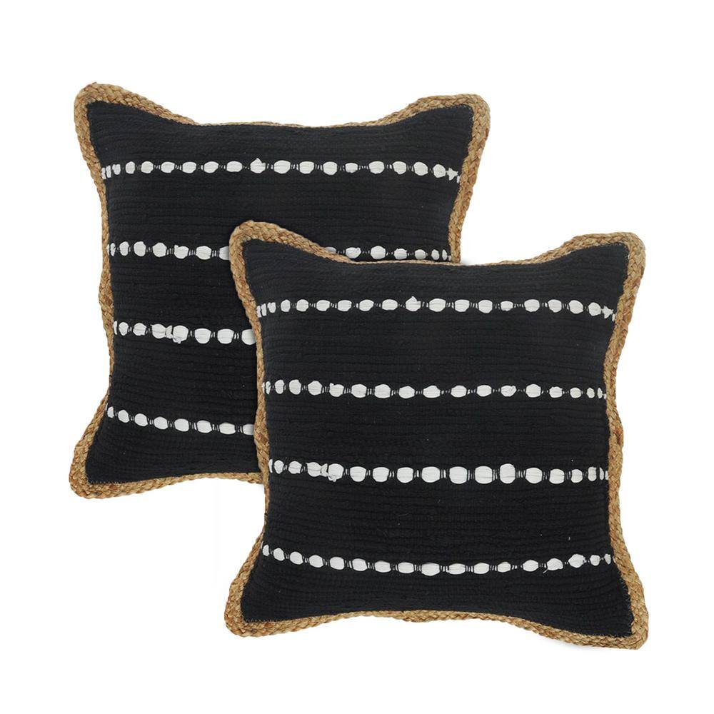Raeleigh Black/White Striped Cotton Blend 18 in. x 18 in. Indoor  Throw Pil