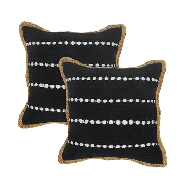 Unbranded Raeleigh Black/White Striped Cotton Blend 18 in. x 18 in. Indoor  Throw Pillow (Set of 2)