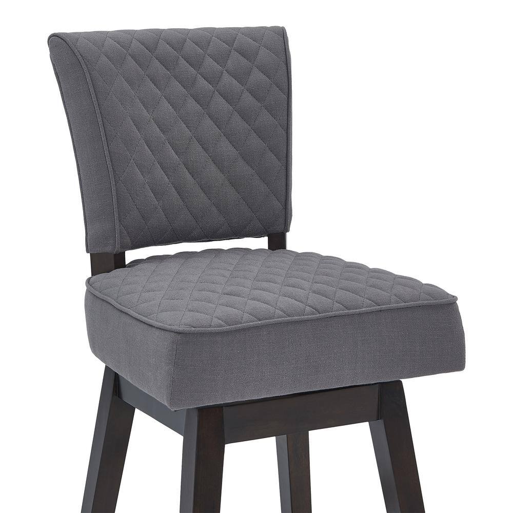 Contemporary 26" Swivel Barstool in Gray Fabric and Espresso Wood