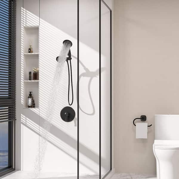 Single Handle 6-Spray Shower Faucet 1.8 GPM with Adjustable Flow Rate Round Wall Mount in. Matte Black (Valve Included)
