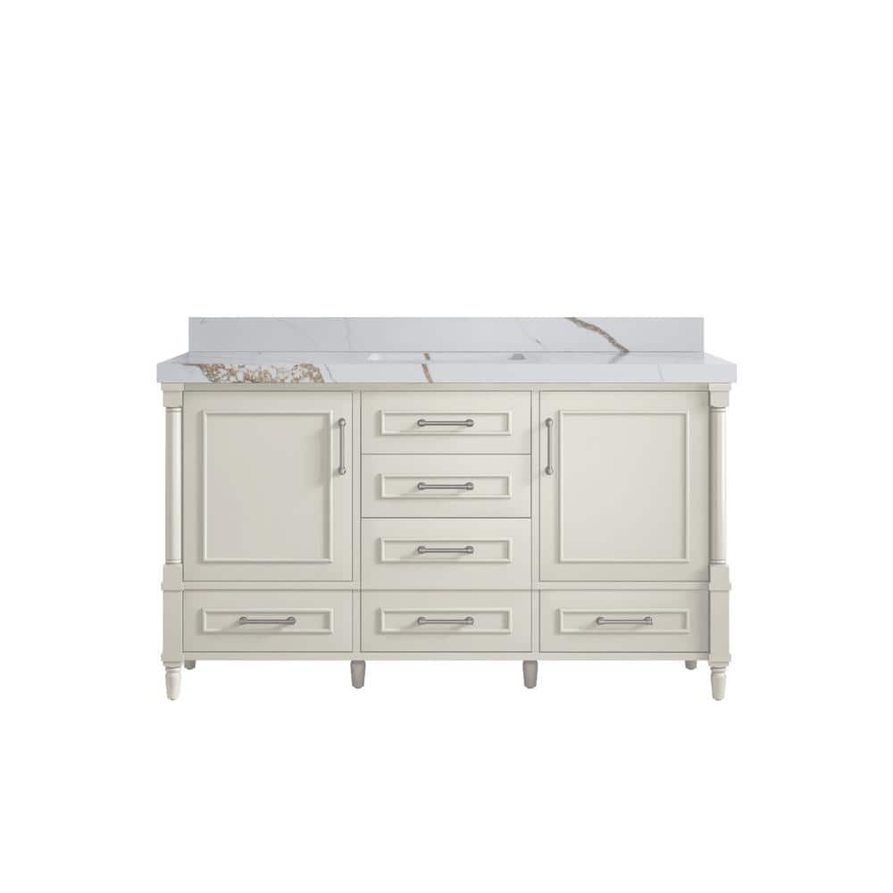 Hudson 60 in. Single Sink Freestanding Alabaster Bath Vanity with Calacatta Gold Quartz Top Unassembled price history on PriceWatchPro