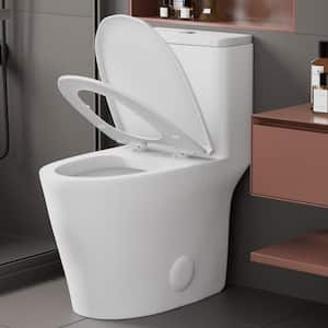 1-Piece 0.8/1.25 GPF Dual Flush Elongated Toilet in White with Map Flush 1000g, Soft Closed Seat Included
