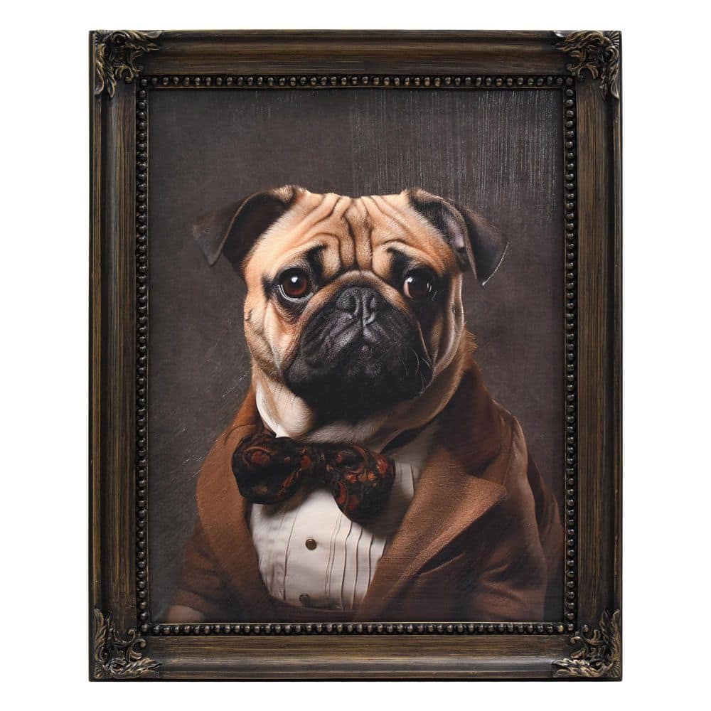 Funny Dapper Pug Wall Art Bronze Brushed Framed Vintage Animal Picture 16.5 in. x 13.5 in. for Bathroom Bar, Brown/Black price history on PriceWatchPro