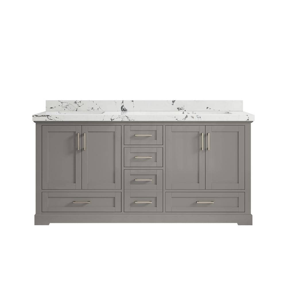 Boston 72 in. Double Sink Freestanding Elephant Gray Bath Vanity with Viola Night Qt. Top Unassembled price history on PriceWatchPro