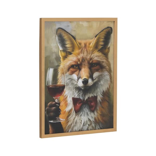 Kate and Laurel Gallery Traditional Fox Wine Tasting by The Creative Bunch Studio Gold Framed Art Print 12 in. x 16 in.
