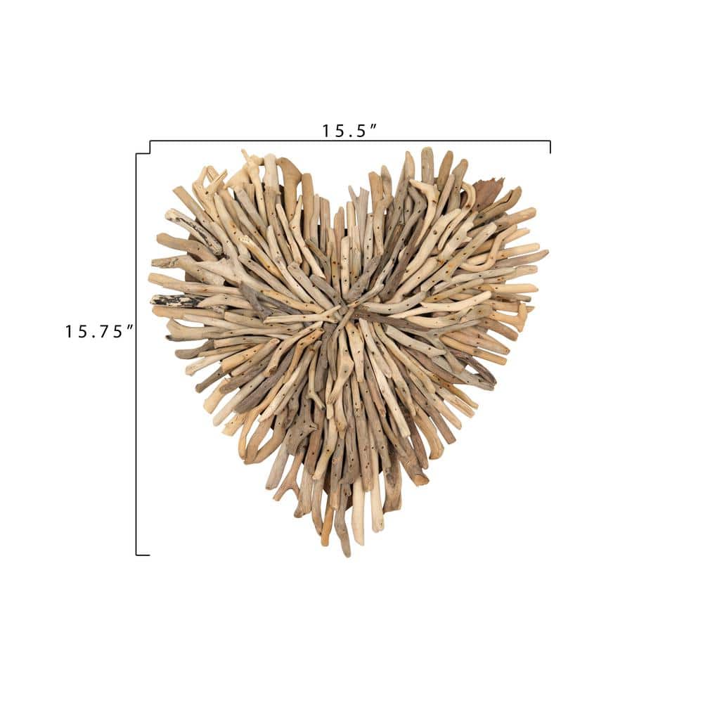 Heart Shaped Driftwood Wall Decor Sculpture, 15.5" x 15.5"