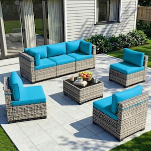 muphyers 7-Piece Wicker Outdoor Sectional Set Sofa Couch with Grey
