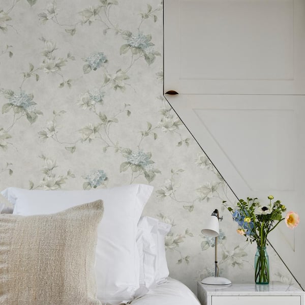 Magnolia Light Blue Hydrangea Trail Wallpaper Sample