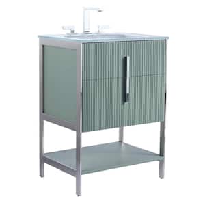 24 in. W x 18 in. D x 33.5 in. H Bath Vanity in Green with Glass Vanity Single Sink Top in White with Chrome Hardware