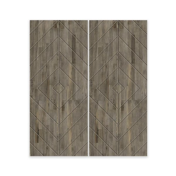 CALHOME 60 in. x 96 in. Hollow Core Weather Gray Stained Pine Wood Interior Double Sliding Closet Doors