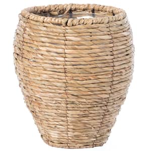 Small Woven Cattail Leaf Round Flower Pot Planter Basket with Leak-Proof Plastic Lining