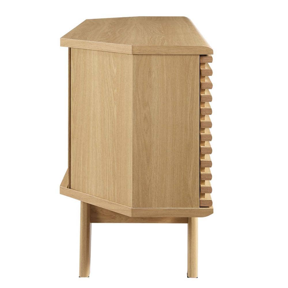 Oak Mid-Century Modern Corner TV Stand with Cabinet