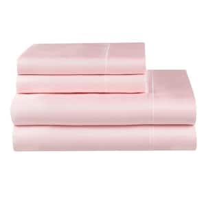 4-Piece Pink Satin Queen Sheet Set