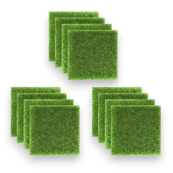 Afoxsos Green 12-Pack 6 x 6 in. Fake Grass for Crafts Artificial Garden Grass for Decor, Dollhouse Miniature Ornament DIY Grass